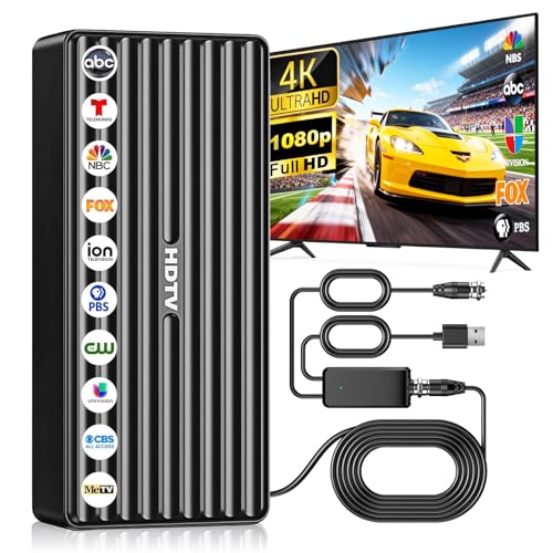 2026 TV Antenna Indoor, Digital Antenna for Smart TV, 1000+ Miles Range, Digital HD Outdoor TV Antenna with Signal Amplifier Supports 8K 4K 1080p Local Channels, Includes 33ft Coax Cable