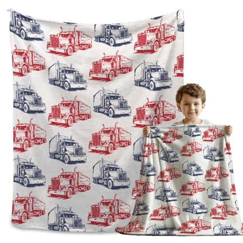 Semi Truck Blanket Gifts for Girls Boys , Construction Throw Blanket Gifts for Baby Trucker Decor Truck Plush Soft Lightweight Flannel Fleece Tractor Blankets Sheet for Nursery Toddler 40x30In