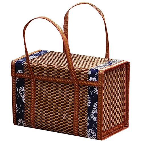 Puooifrty Woven Bamboo Products - Caja de almacenamiento portátil para camping, cesta tejida a mano, cesta especial para picnic al aire libre, cesta tejida L