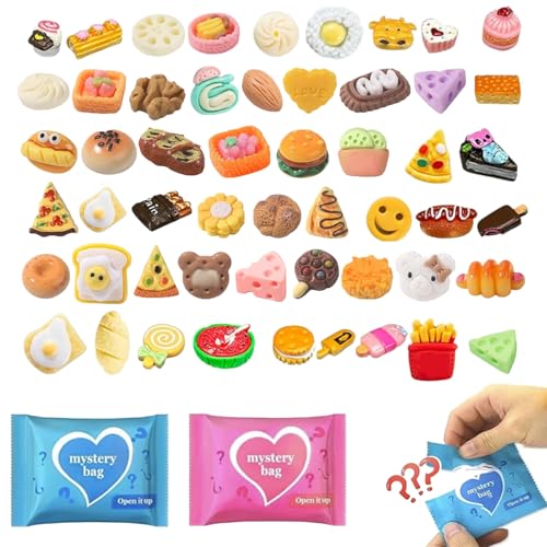 100 Pcs Mystery Food Blind Bags: Mini Resin Food Figures Bulk, Miniature Snacks and Desserts Charms, Mystery Bag Collectible for Fairy Garden, Resin Craft, Cake Décor Gift Surprises