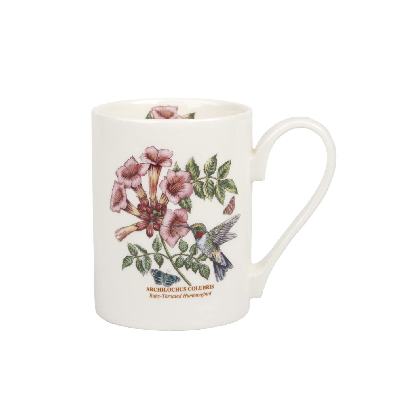 Portmeirion Botanic Garden Birds Tankard Mug, Ruby-Throated Hummingbird - 12oz Ceramic Cup with Chip-Resistant Glaze - Dishwasher, Microwave, Freezer, Oven Safe - Rustic Charm for Coffee Shop or Home