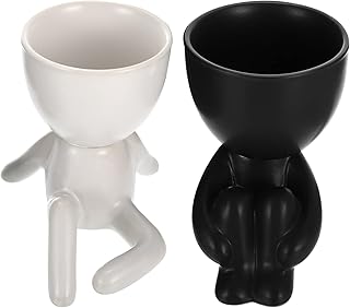 LIFKOME Nordic Decor Vintage Home Decor 2pcs Ceramic Succulent Plant Pot Human Shaped Flower Pot Small Pots Mini Plant Containers for Bonsai Succulent Small Succulent Plants Nordic Vase