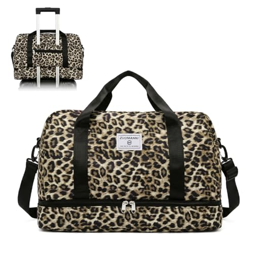 Image of PALAY Travel Bag Oxford Cloth Leopard Print Gym Bags with Shoe Compartment Large Capacity Waterproof Yoga Sports Bag Adjustable Portable Weekend Duffle Bags