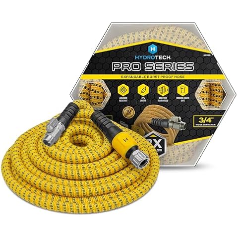 HydroTech 100FT Pro Series 3/4" Expandable Burst Proof Garden Max Flow Hose – Lightweight & Durable – Features Flow-Control Shut-Off & Strain Relief Guard Cover