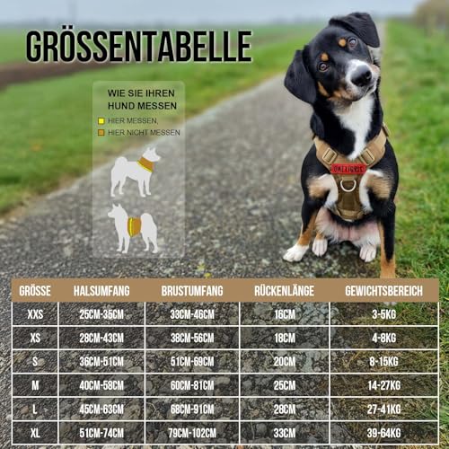 OneTigris Hundegeschirr, FIRE WATCHER Taktische Geschirr Sicherheitsgeschirr Hunde Hundeweste mit 1 Griffe und 2 D-Ring 1000D Nylon (S, Braun)