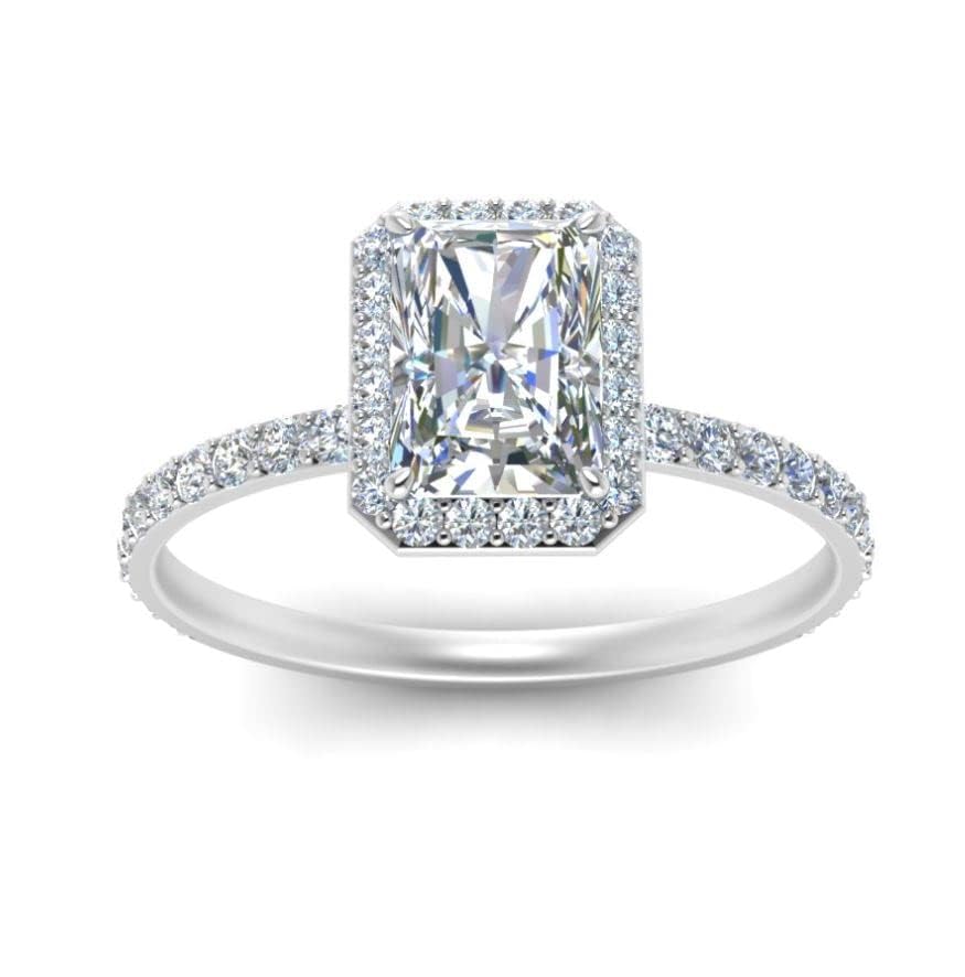 ISAAC WOLF Certified 10k Gold Ring 3 Carat Halo Radiant Cut Ring Moissanite Rings for Women