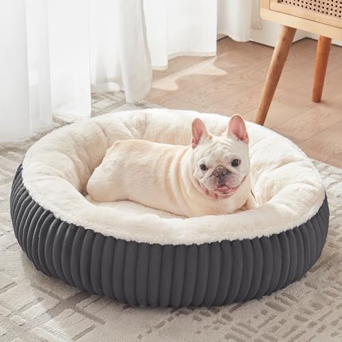 Image of 30 inches Donut Dog Bed for Medium Dogs,Calming Round Pet Bed with Removable Cover,Washable Milk Plush Faux Fur, Fits Pets up to 30 lbs(Charcoal,Medium)