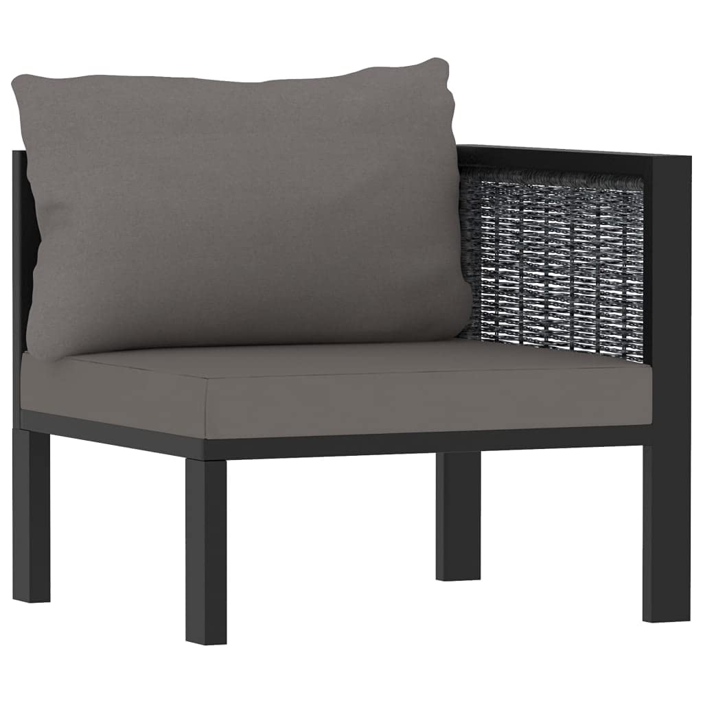 7-TLG. Juego de salón de jardín, polirratán antracita, marco de aluminio, conjunto modular de muebles de exterior para terraza, balcón, jardín, incluye cojines, 264 x 200 x 64 cm