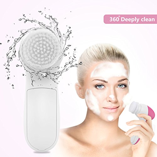 PIXNOR P2017 Waterproof Facial Cleansing Brush and Massager with 7 Brush Heads for Deep Cleansing, Exfoliating, Removing Blackhead and Massaging (Classic Rosy)