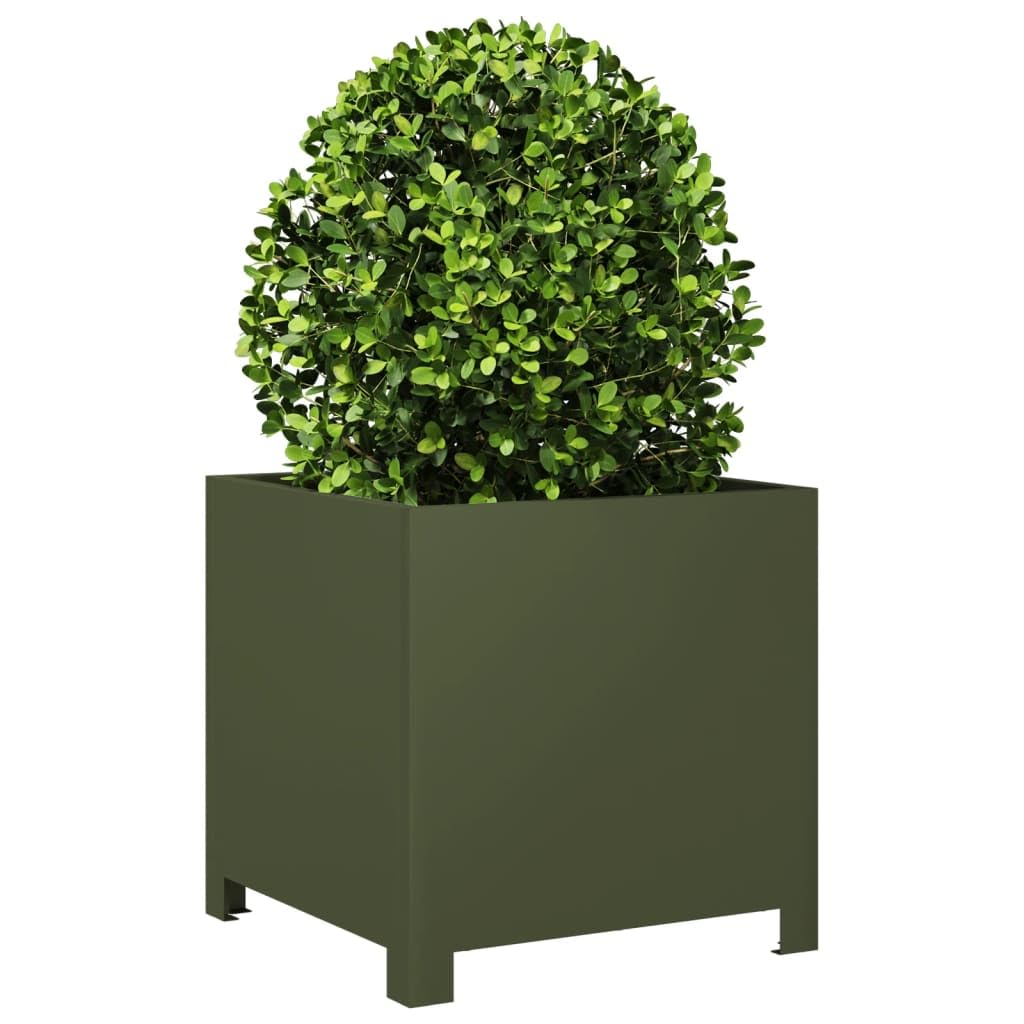 Fioriere 2 pz Verde Oliva 40x40x40 cm Acciaio | Senza fori di drenaggio, protezione contro le erbacce, per balcone patio giardino, resistente alla ruggine