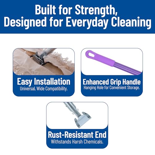 Image of SPARTA Jaw Clamp Dust Mop Handle, Floor Dust Mop Frame Handle, Gripper Holder with Clip-On Connector for Floor Cleaning, Janitorial Supplies, Commercial Use, 60 Inches, Purple