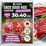culivac 100 Sacs sous Vide Alimentaire 30x40cm Professional pour Appareil de Mise sous Vide de Toutes Les Marques sous videuse, Conservation, Feuille Pochette Sachet Sac Congélation, Cuisson