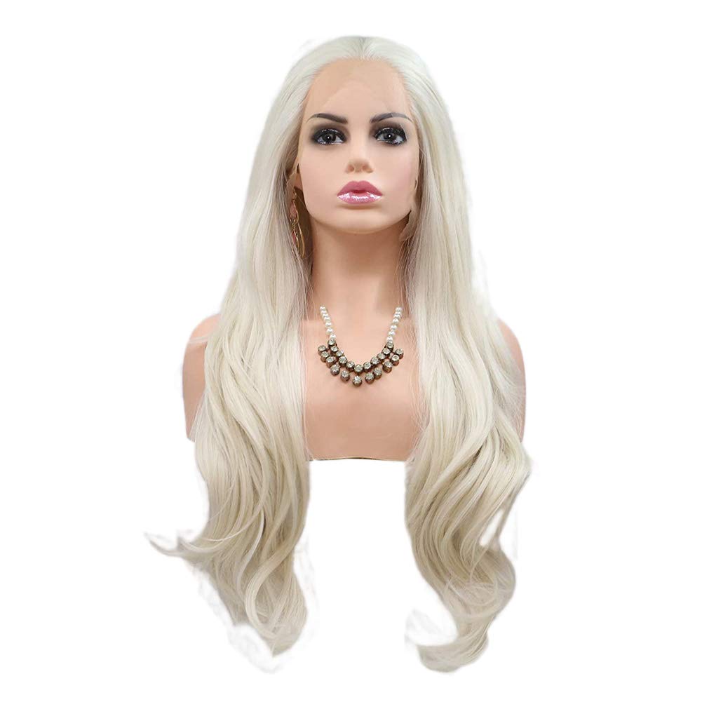 Blonde Lace Front Wigs for Women Natural Hairline Long Wavy Synthetic Blonde Lace Wig with Middle Part Glueless Heat Resistant Fiber Hair for Halloween Costume Makeup 24inches - Image 2