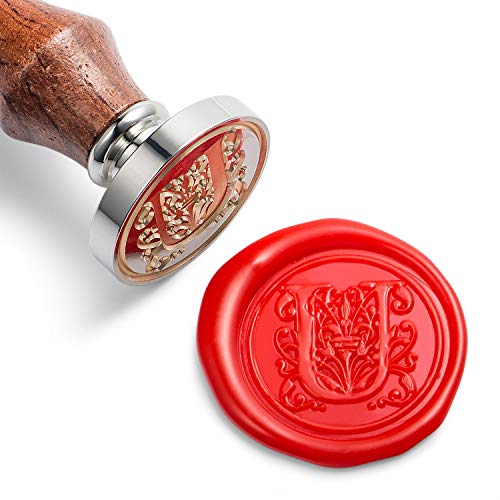 Mceal Wax Seal Stamp, Large Seal 1 1/5"(30mm) Dia, Silver Brass Head with Wooden Handle, Regal Letter A to Z Series (Letter U)