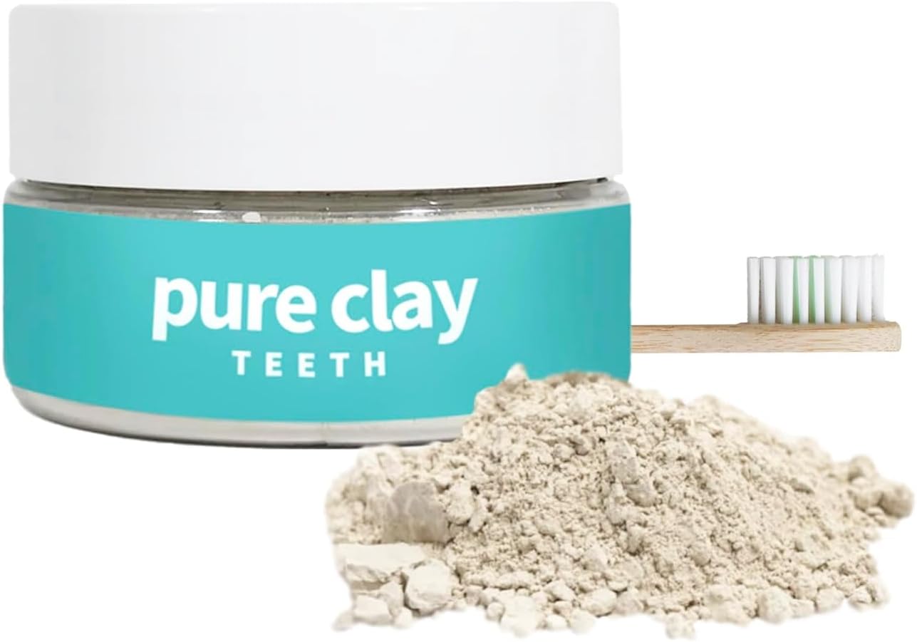 PURE CLAY Organic Calcium Bentonite Clay Toothpaste for Whiter Teeth (1.41oz), Aztec Clay Tooth Powder, Full Body Food Grade Bentonite Clay, Dental Care Powder Travel Size
