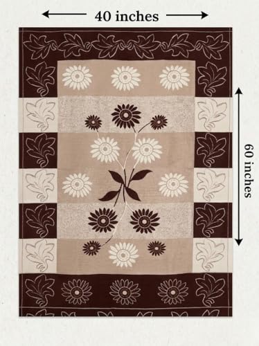 Image of Cotton Net Embroidered Center & Dining Table Cover for 4 Seater | Rectangular 40x60 Inch | Lightweight & Washable Table Cloth | Pack of 1 (Brown)
