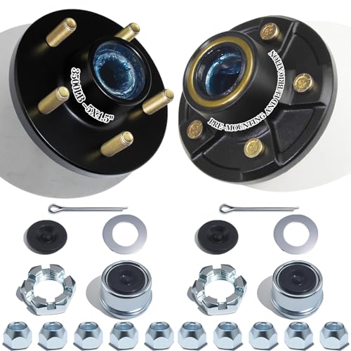 OZISENS 2 Sets 3500 lbs Pre-Iubricated Trailer Hub Kits 5 Bolt 4.5 for 1-1/16'' to 1-3/8'' #84 Tapered Spindle,Pre-Assmelde L44649 L68149 Bearings and Grease Seal Trailer Hubs 5 Lug Kit