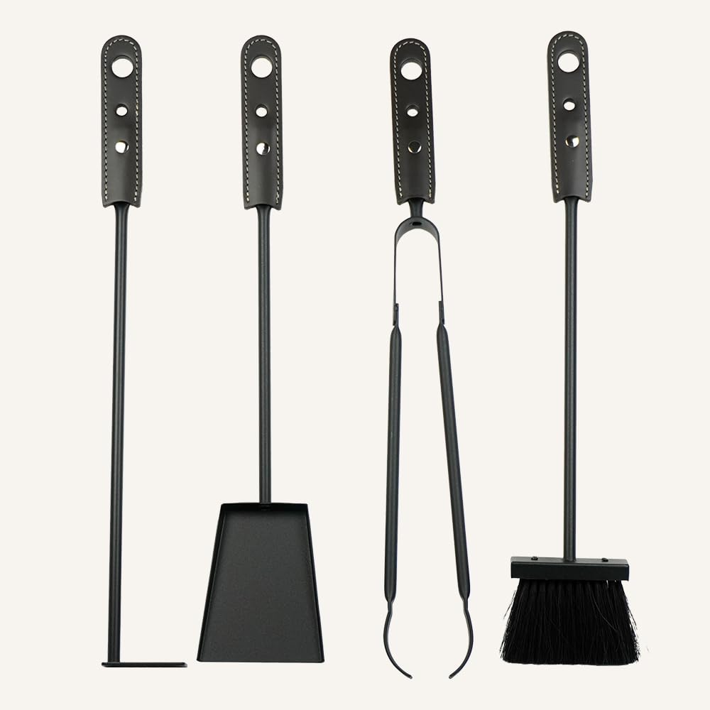 LIMAC Design CIARY, Set Ferri da Camino con Manico in Cuoio, Borsa Porta-Ferri Moderno in cuoio, Attrezzi da Caminetto, Sacca portaferri, Prodotto in Italia. Marrone Scuro