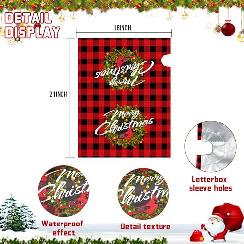 Merry Christmas Magnetic Mailbox Cover - Winter Xmas Wreath Red Buffalo Plaid Garden Yard Home Decor Outdoor Farmhouse Standard 21\" L x 18\" W - Thumbnail 7
