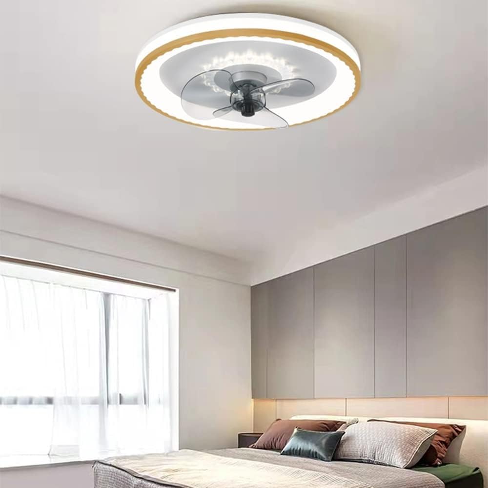 HXYSXHJUO Ceiling fan light LED Minimalist Illumination with Remote Control Dimmable 19.7 Inch Bedroom Restaurant Kitchen Blue White Gold (Gold)