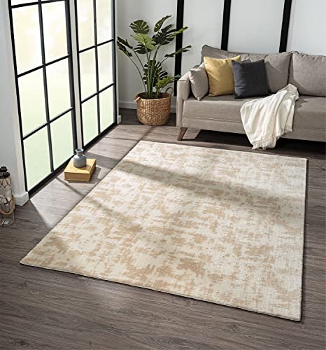 VIMODA Tapis lavable pour chambre à coucher, salon, à poils courts, antidérapant, moelleux, moderne, couleur unie, beige, crème, dimensions : 120 x 160 cm