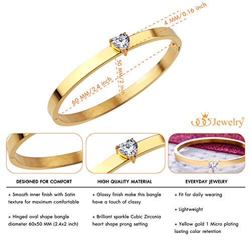 555Jewelry Stainless Steel Hinge Lock Large Heart Shape Cz Cuff Love Bracelet Bangle Bracelets For Women, Love Bracelets For Women - Gold #TOP2