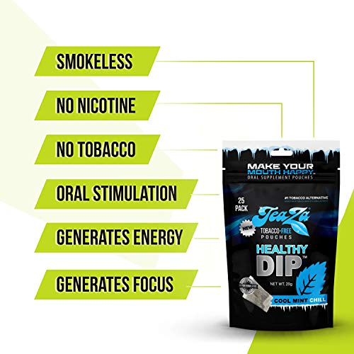 TeaZa Herbal Energy Pouch - Tobacco Alternative - Nicotine Free (Cool Mint Chill, 4 Bags)