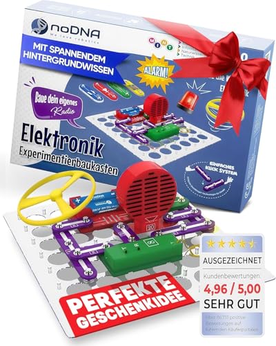 noDNA Elektronik Baukasten Kinder Elektro Experimentierkasten ab 8 Jahre - 300 Experimente für Kinder ab 8, Elektrobaukasten Elektronik Bausatz, Elektrobaukasten inkl. Lernquiz & bebildeter Anleitung