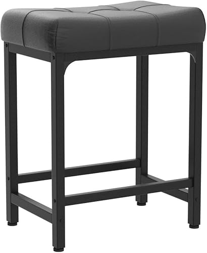 Miniatura 12 de Aheaplus Juego de 2 taburetes de bar de 24 pulgadas de altura de mostrador, taburetes de cuero sintético con base de metal, reposapiés, taburetes