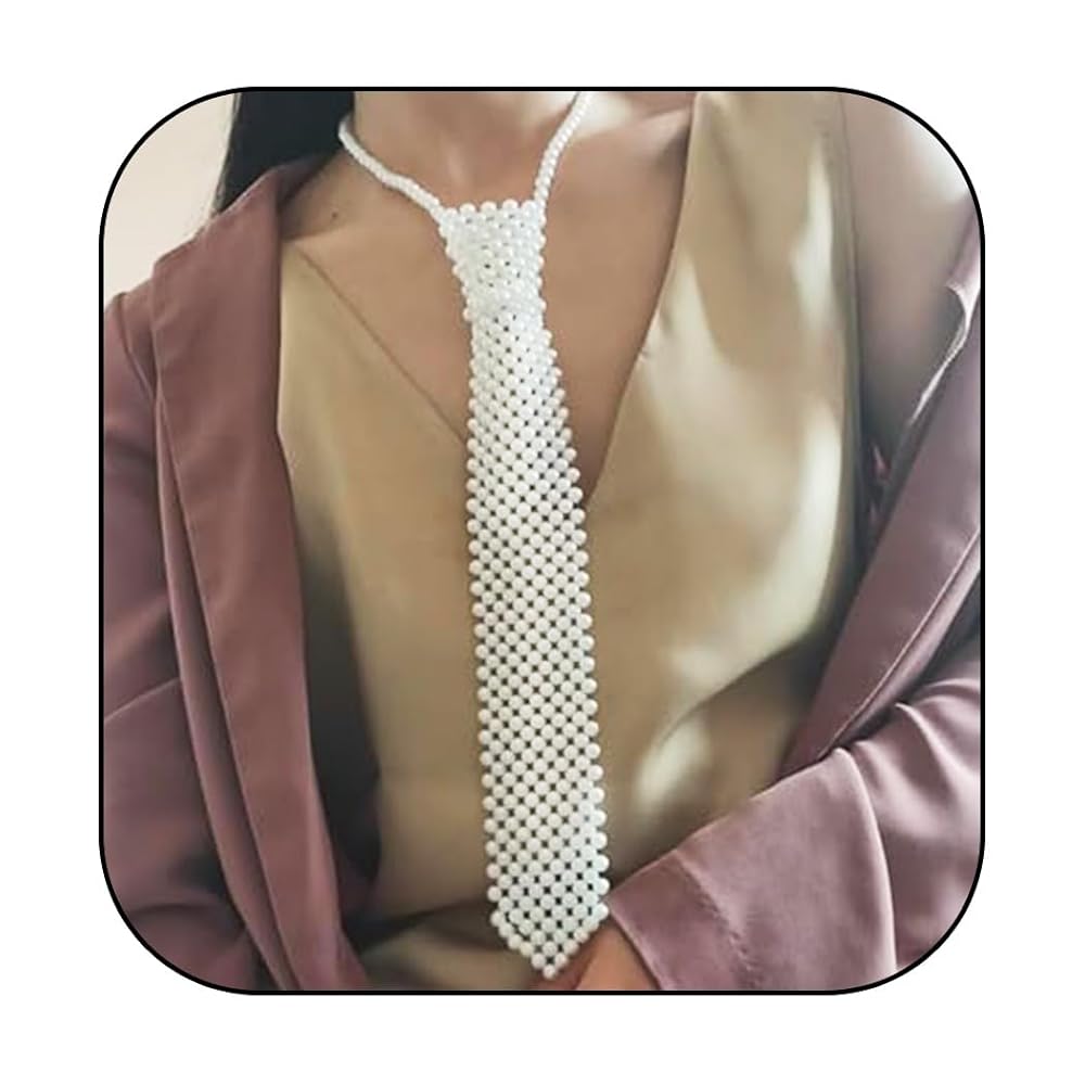 【BLACKPURPLE】23SS★ Marilyn Pearl Tie Layering Necklace Amazon.com: Bmirth Pearl Neck Tie White Pearls Tie Necklace