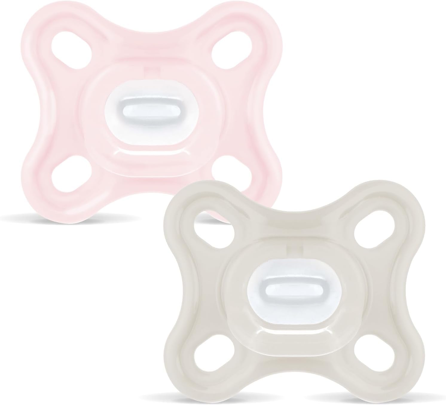 MAM Comfort Soother 0-3 Months (Set of 2), MAM 0-3 Months Dummy Made of 100% Silicone with Unique Design, Soft and Lightweight Baby Accessories Kit with Sterilizer Dummy Holder, Pink/Purple - 1