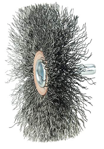 Image of Weiler 17616V 3 inch Stem-Mounted Crimped Wire Wheel, .0118 inch Steel Fill, 1 /4 inch Stem, Vending Ready, Made in the USA