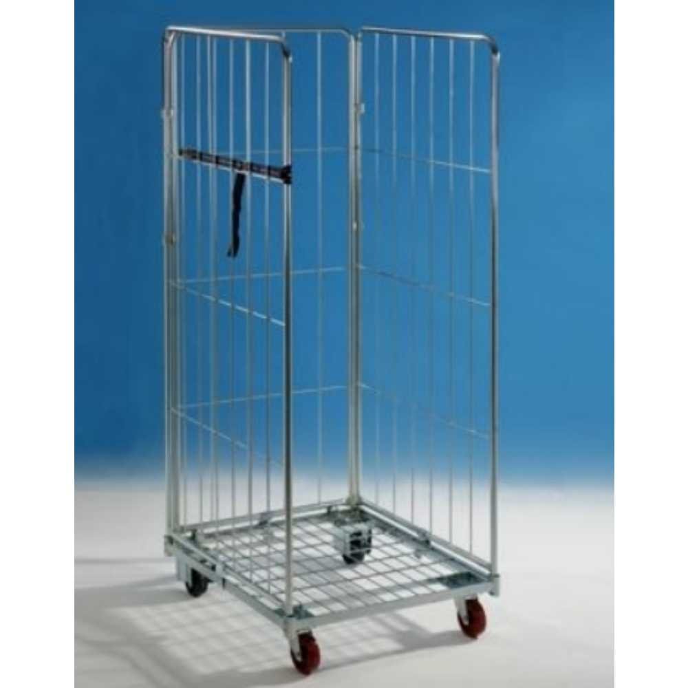 Carrello RollContainer standard Roll Container con tre pareti smontabile contenitore in filo a griglia metallica mm: 715x805x1800h per stoccaggio, esposizione e movimentazione prodotti per trasporti