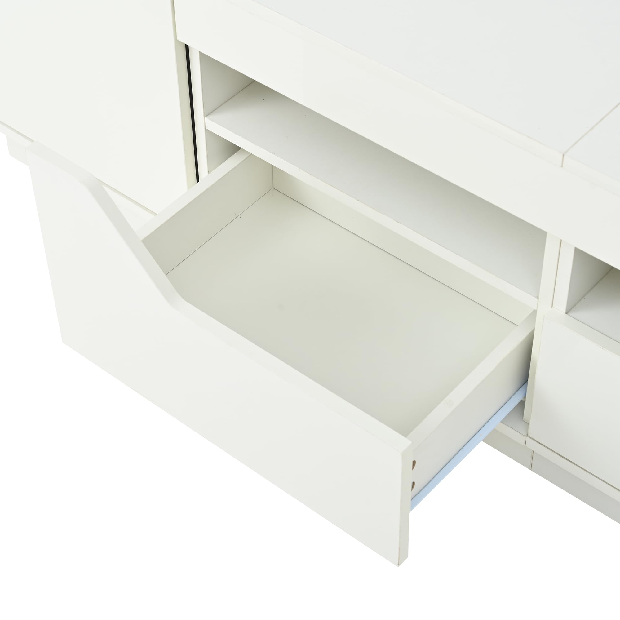 Mobile TV da 180 x 40 x 45 cm, con 2 cassetti e 2 armadi, mobile TV lucido con luci a LED, TV da 75 pollici, bianco