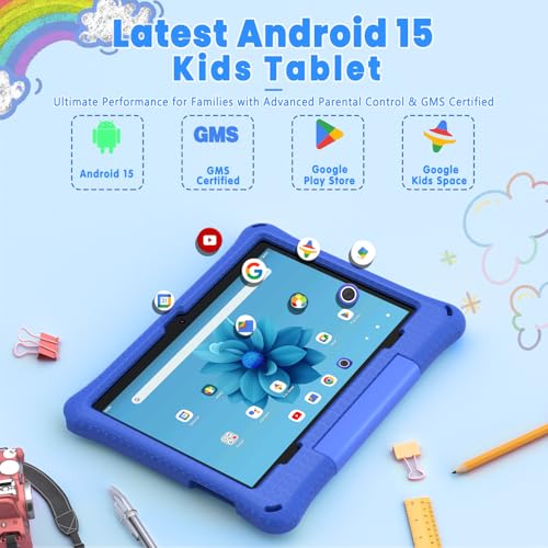Image of Callsky-Kids Kids Tablet: 10 Inch Android 15 Tablet for Kids, 64GB Octa-Core 6000mAh Battery, WiFi 6, Pre-Installed Kids Apps, Parental Control with EVA Protective Case - Ideal Gift for Toddler, Blue