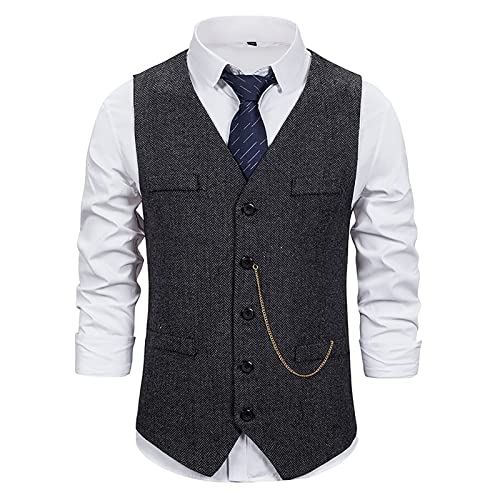 Mens Work Vests Formal Vintage Casual Business Dress Vest Retro Wedding Prom Herringbone Slim Fit Button Vests2