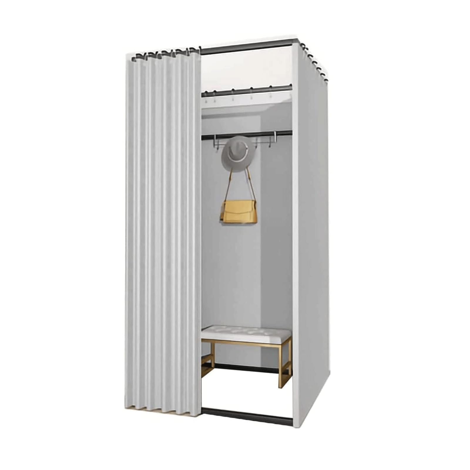 Vestiaire cabine d'essayage mobile pour magasin de vêtements avec rideau carré