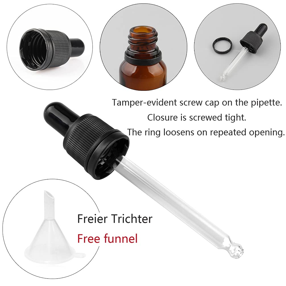 24 Pieza, Vacío 20ml Marrón Ámbar Botellas de Botellas de Cuentagotas Cristal, con tapón precintable, para Aceite Esencial, Masaje,Fragancia, Aromaterapia, Laboratorio