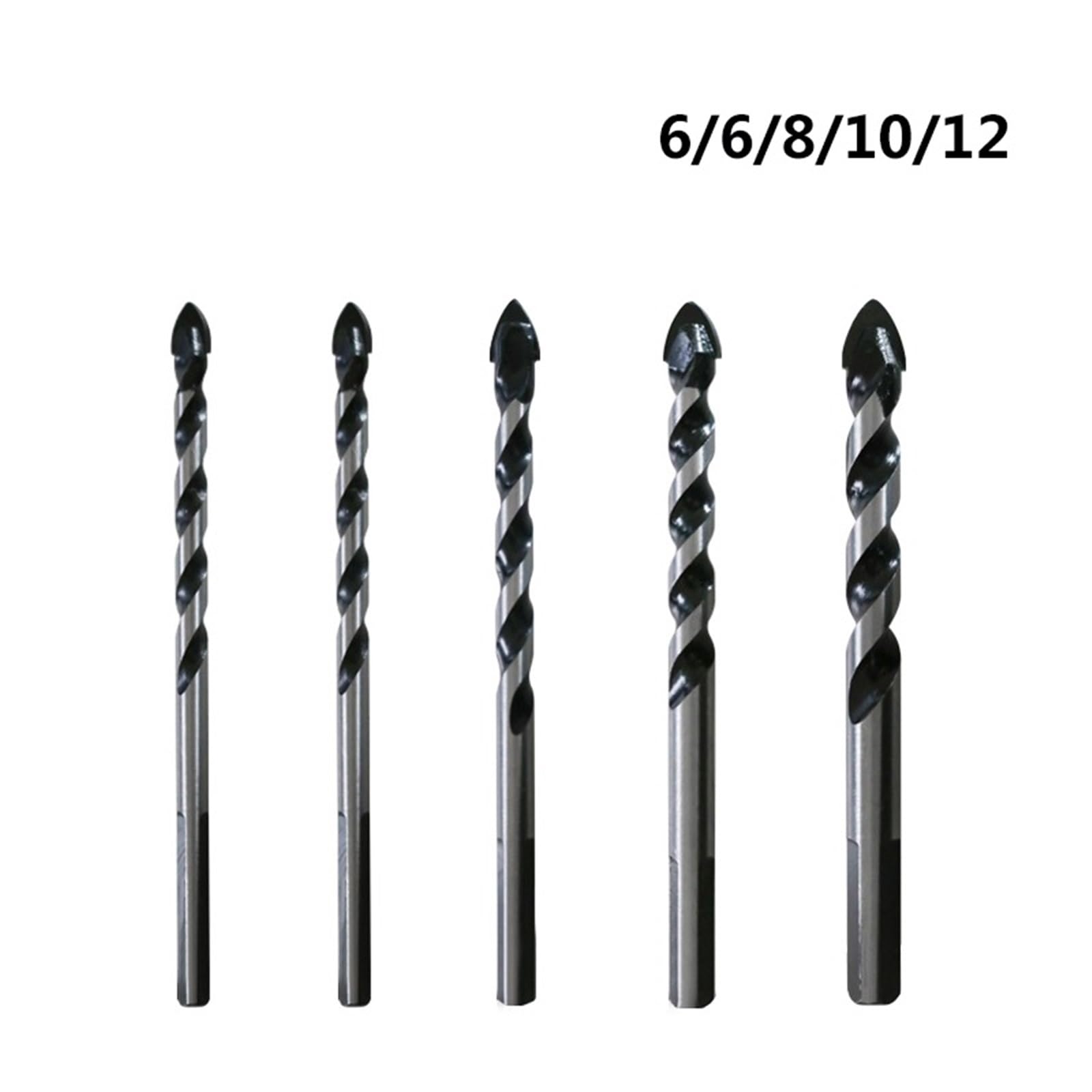 Juego de 5 brocas multifuncionales con punta de carburo for baldosas de cerámica, hormigón, vidrio, ladrillo, madera y plástico, 6/8/10/12 mm(6-12mm(5PCS))