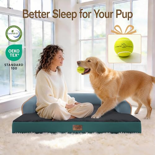 Image of Comfort Expression Washable Orthopedic Dog Bed for Extra Large Sized Dogs | Waterproof Memory Foam Pet Bed 42x30 Inch with Removable Cover with Non-Slip & Bolster