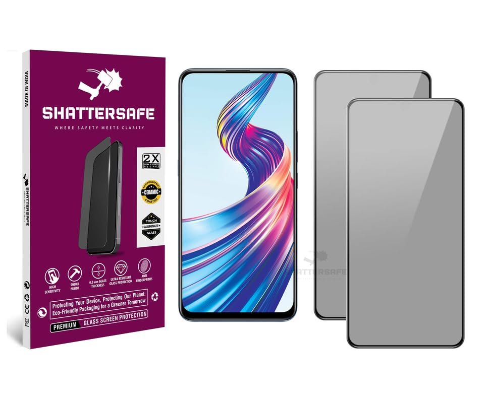 Image of Anti-Spy Privacy Tempered Glass Screen Protector Compatible For Vivo V15 [Pack of 2]. 9H Hardness, Anti-Scratch, Edge-to-Edge Protection With Easy Installation Kit & Case Friendly Fit.