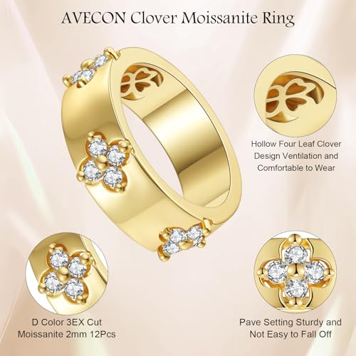 Clover Moissanite Engagement Ring for Women, 14K Gold/White Gold Plated Wedding Promise Bridal Band, Four Leaf Rings for Her Anniversary Birthday Mothers Day Gift with Hollow Design, Size 6-102