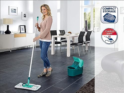 Leifheit Wischtuchpresse Profi Compact mit Henkel, rückenschonender 8 Liter Putzeimer zum Auspressen des Wischmopps ohne nasse Hände, Presse für Bodenwischer wie handgewrungen