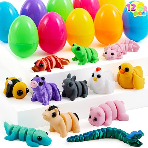 Image of JOYIN 12Pcs Prefilled Easter Eggs with 3D Mini Animals, Magic Toy, Easter Basket Stuffers for Boys & Girls, Easter Theme Party Favors, Easter Egg Hunt, Classroom Prize Supplies(Age 8+)