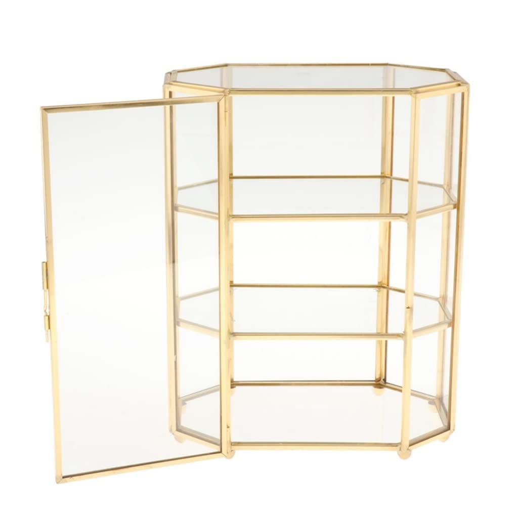 zalati Pudełko na biżuterię 3-poziomowy szklany organizer do makijażu do przechowywania wielofunkcyjna gablota do dekoracji toaletki - 21,5 x 16,5 x 10 cm