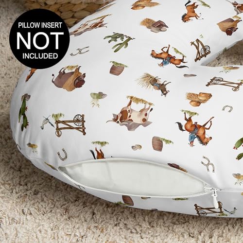 Image of Sweet Jojo Designs Western Cowboy Boy Nursing Pillow Cover Baby Breastfeeding Slipcover Infant Newborn Nursery Bottle Breast Feeding Pillowcase (Pillow NOT Included) Wild West Horse Cow Farm Animal