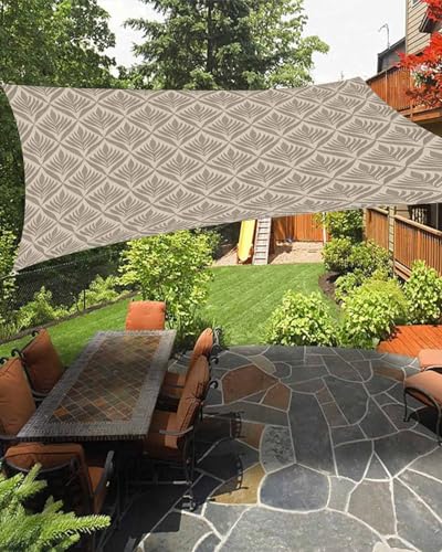 Vintage Brown Flower Sun Sail Shades Rectangle Canopy,Sunlight Block Heavy Duty Curved Backyard Shade Cover,Waterproof Sun Shades for Patios Garden Pergola Outdoor,6.5'x10' Spring Summer Geometric Art