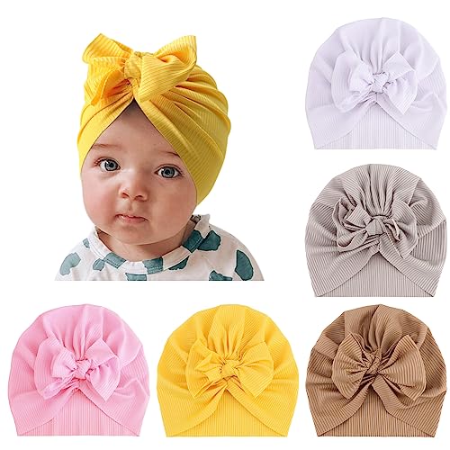 Image of DRESHOW BQUBO Turban Hat for Baby Infant Cap Hats with Bow Knot Soft Cute Nursery Beanie