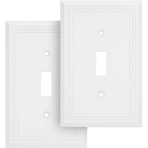 Sunken Pearls Decorative Wall Plate Switch Plate Outlet Cover, Durable Solid Zinc Alloy (Single Toggle, 2 Pack, White)