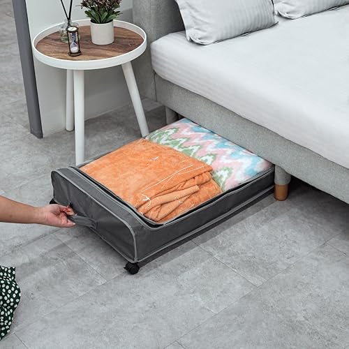 Image of Nayasa Under Bed Storage Box | Storage Organizer | Ideal For Small Space Clothes Storage | Clothes, Shoes, Toys, Books With Clear Cover | Lockable Wheels | Set of 5 | Grey